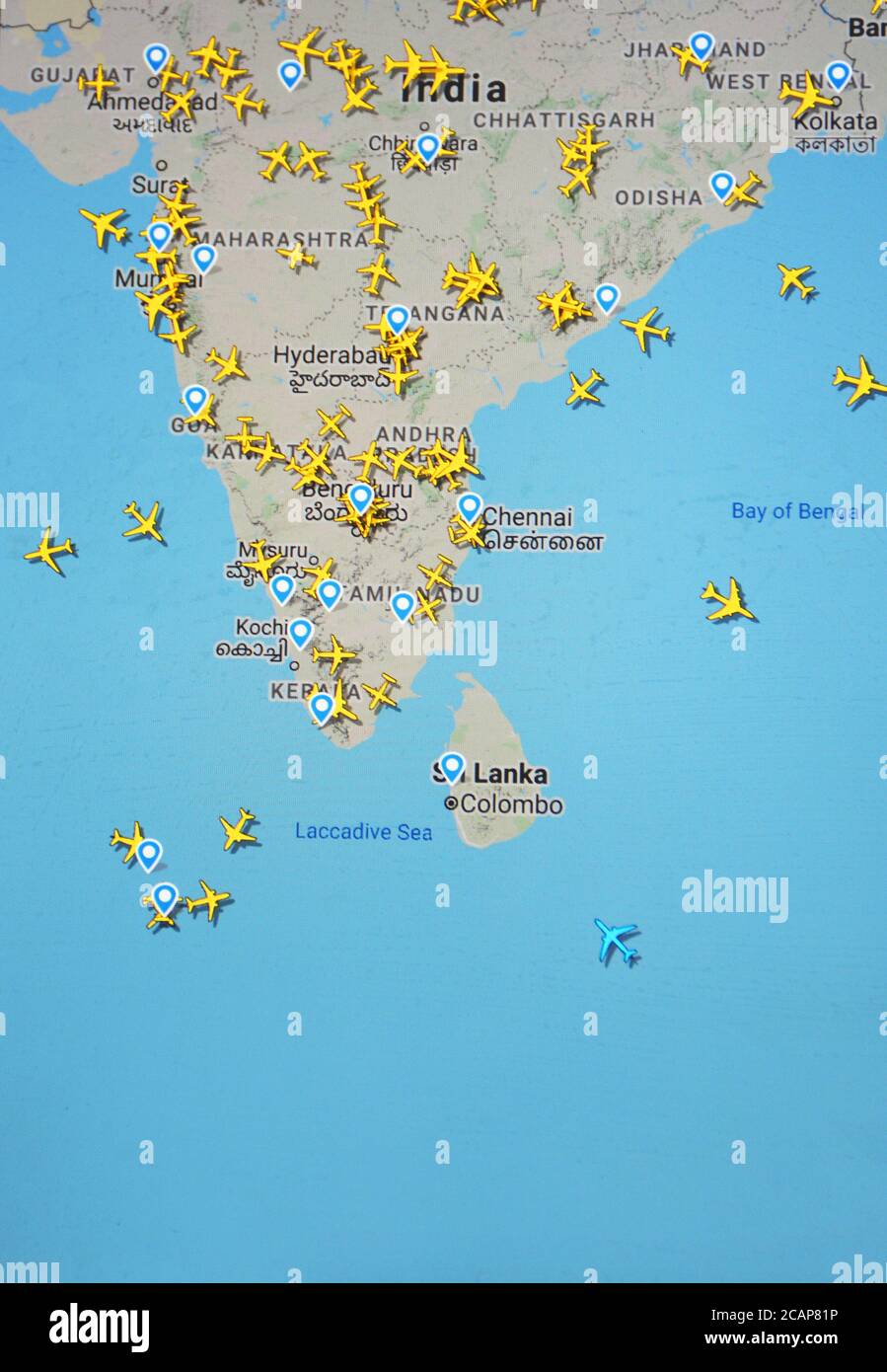 Air Traffic Over India And Sri Lanka 08 August 2020 Utc 08 50 On Internet With Flightradar 24 Site During The Coronavirus Pandemic Stock Photo Alamy