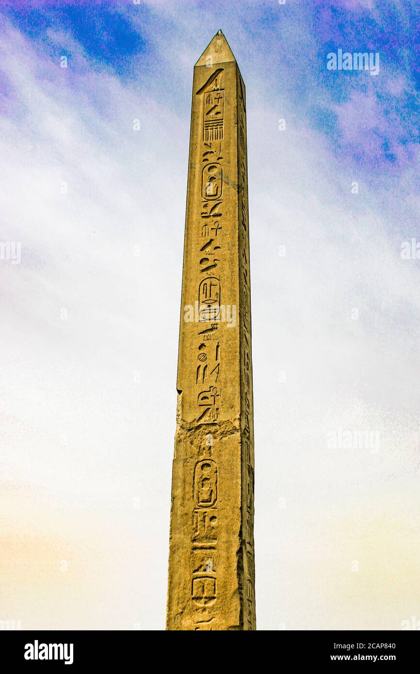 Egypt, Cairo, Heliopolis, open air museum, artistic view of the Senusret I obelisk. Stock Photo
