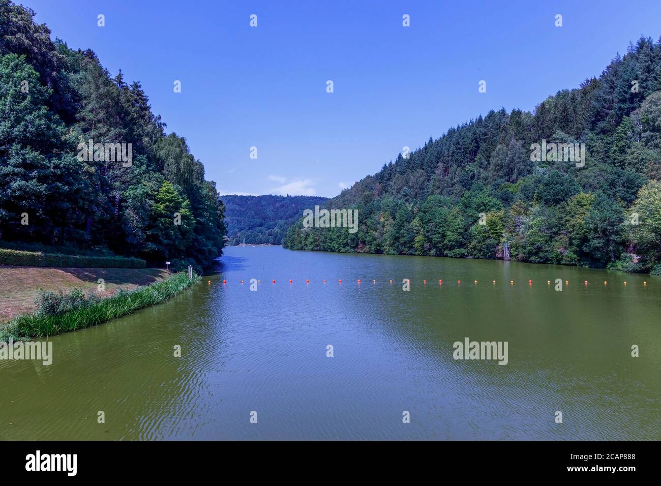 Beautiful Lake Reservoir Prum Stausee Near Bitburg Geramny Europe. Stock Photo