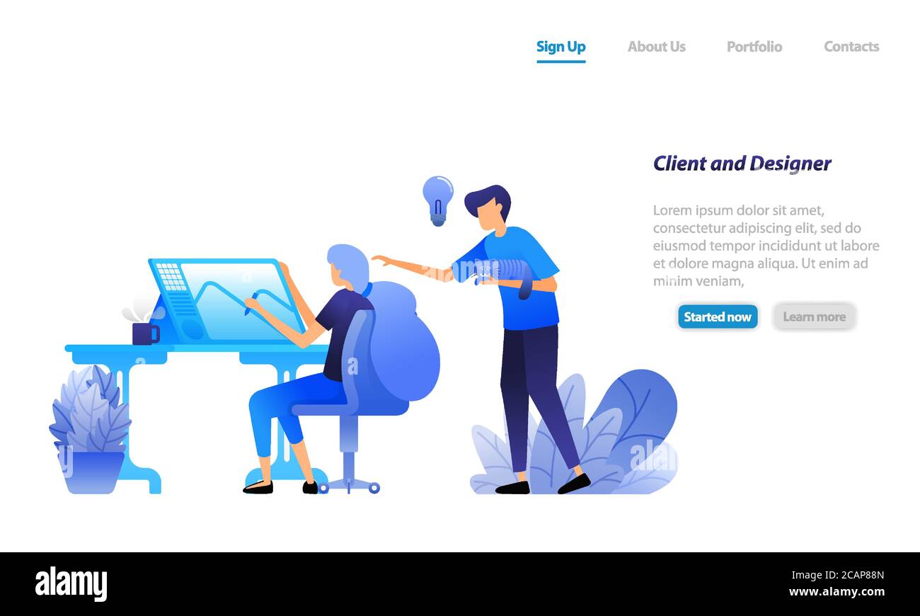 client provides advice, direction and discuss ideas with designer. client arrange designer. Business vector illustration concept for landing page, web Stock Vector