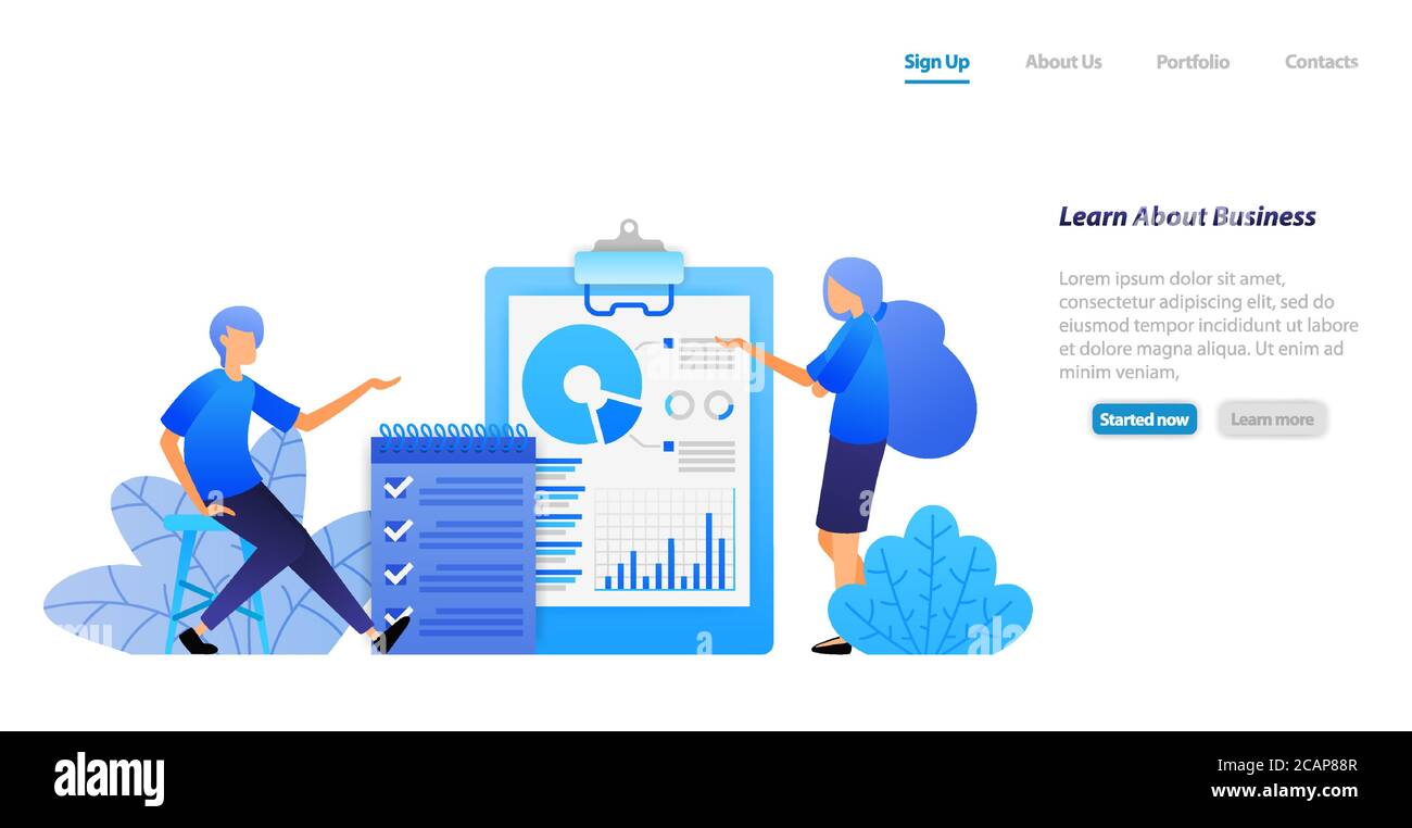 people studying business by analyzing data and checking tasks discussing. finding problem solutions. vector illustration concept for landing page, web Stock Vector