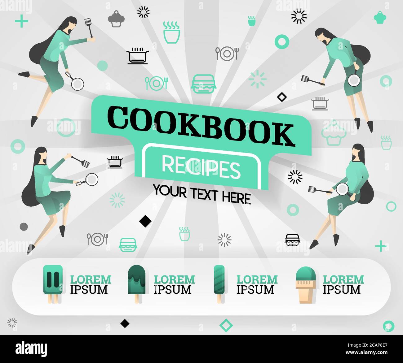 green vector illustration concept. cookbook recipes recipes cover book.  healthy cooking recipe and delicious food cover can be for, magazine, cover, Stock Vector