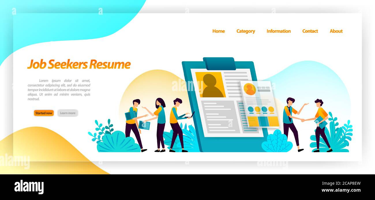 resume job seekers. application form to find workers or employees for company jobs interviews. vector illustration concept for landing page, ui ux, we Stock Vector