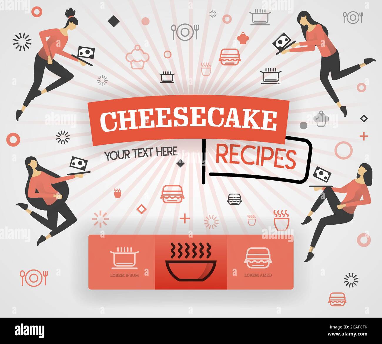 orange vector illustration concept. cheesecake recipes recipes cover book.  healthy cooking recipe and delicious food cover can be for, magazine, cove Stock Vector