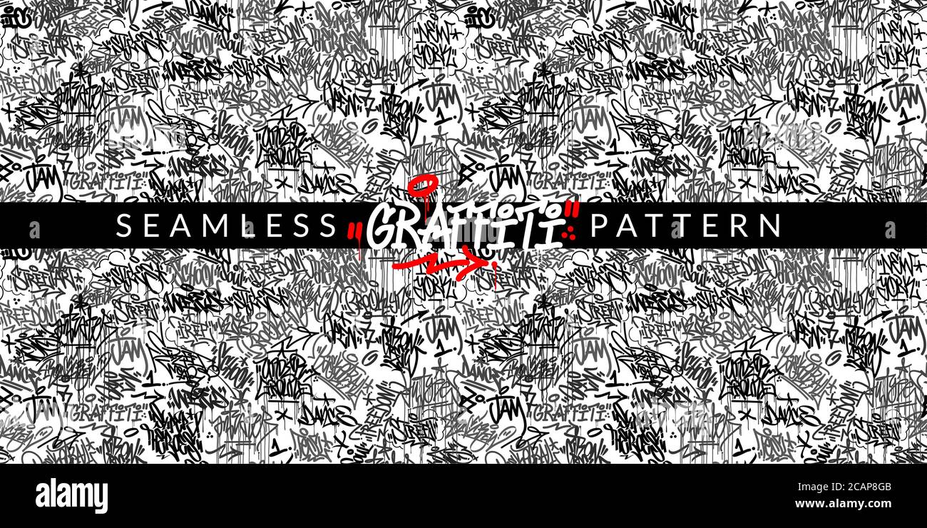 Black And White Abstract Graffiti Style Seamless Pattern Vector ...