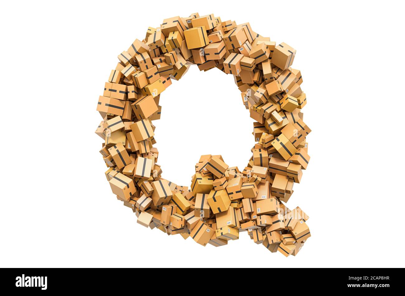 Letter Q from cardboard boxes. 3D rendering isolated on white ...
