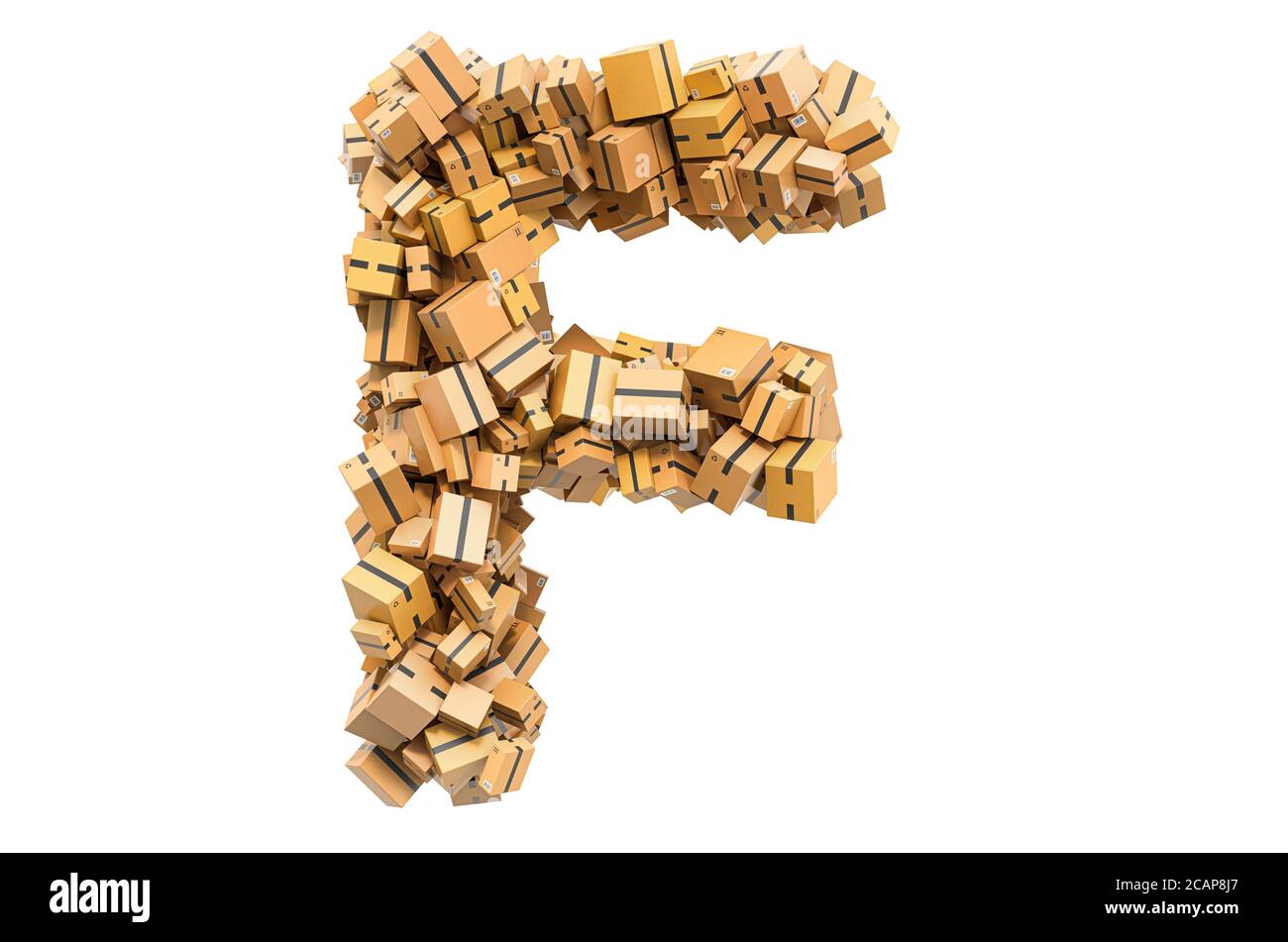 Letter F from cardboard boxes. 3D rendering isolated on white ...