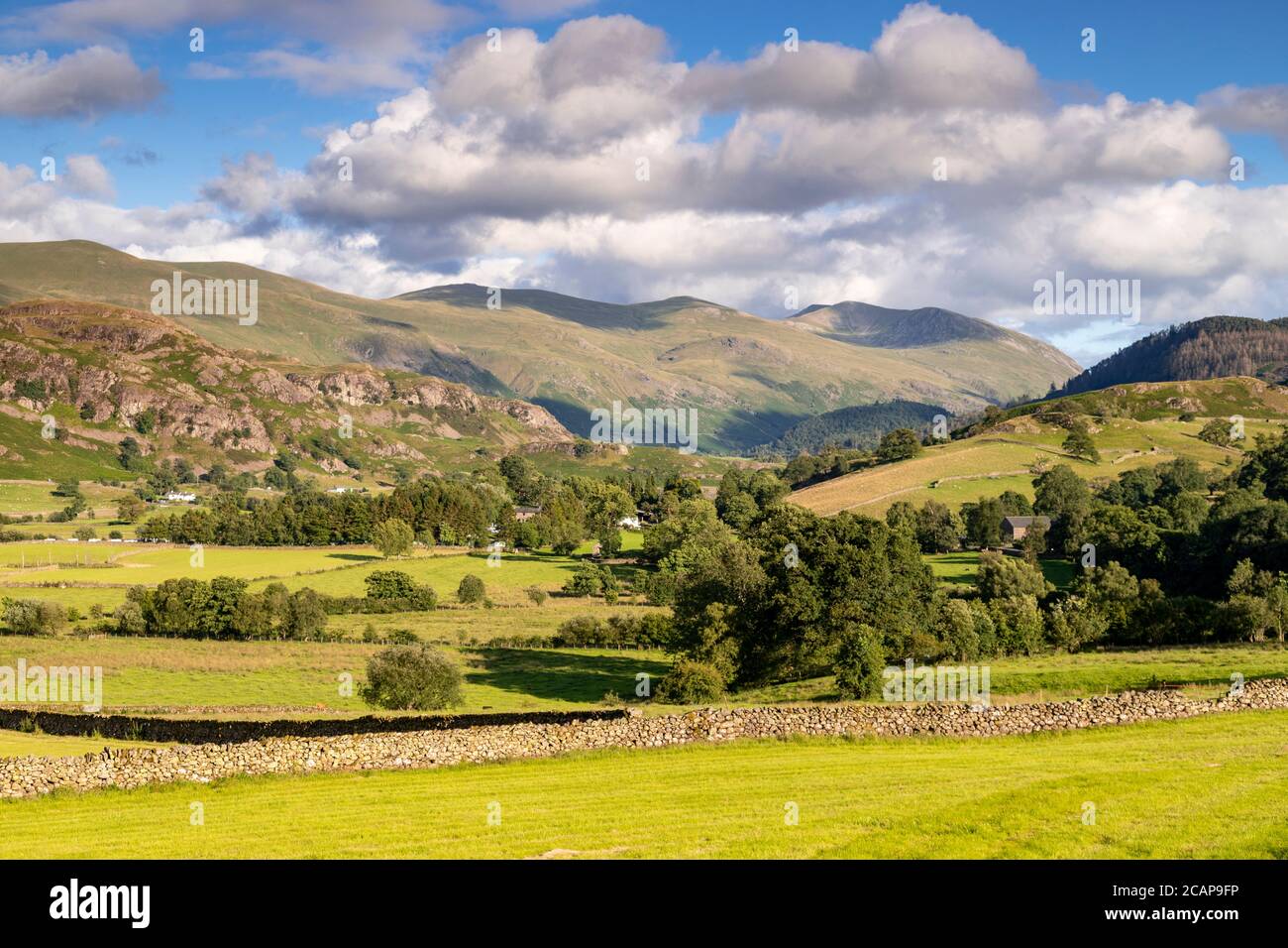 Fields and mountains at Castlerigg, Lake District, England Stock Photo