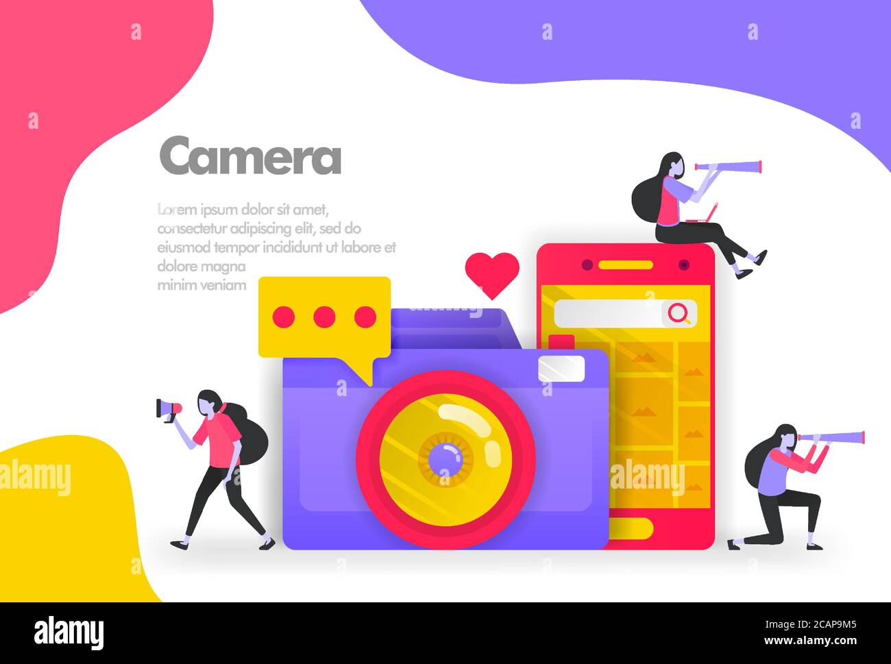 Camera Photography and Sharing Images Illustration Concept. Modern flat design concept for Landing page website, mobile apps ui ux, banner poster, fly Stock Vector
