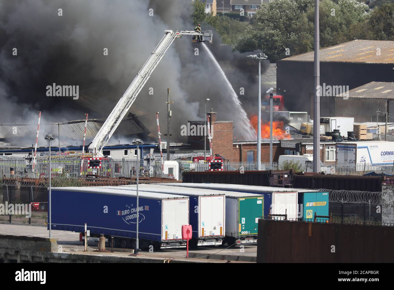 Newhaven, UK. 08th Aug, 2020. Emergency services deal with a Major fire at Newhaven Port thismorning. Credit: James Boardman/Alamy Live News Stock Photo