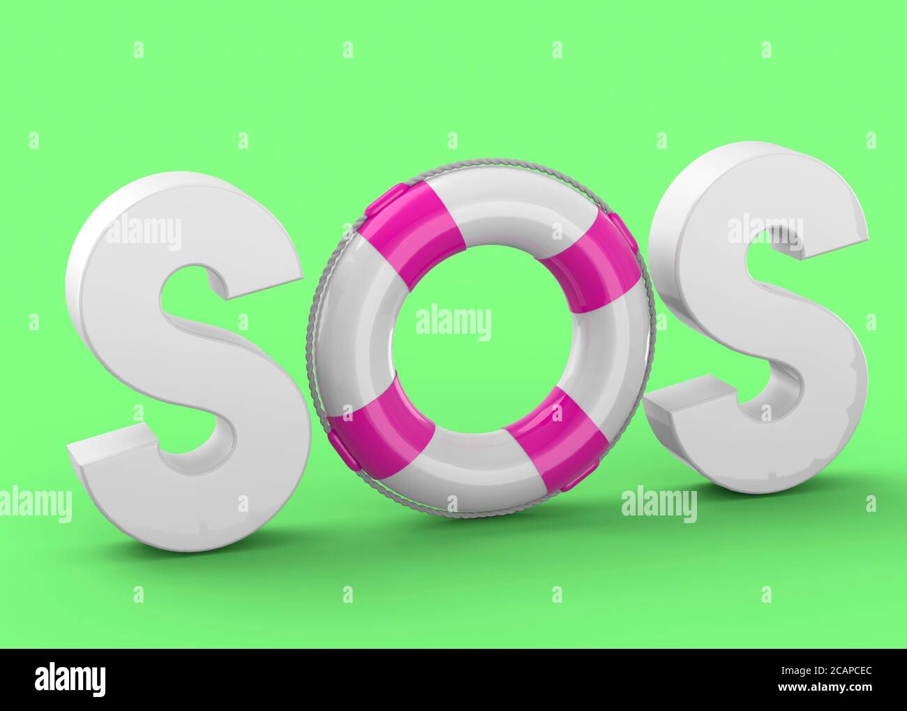 SOS and Life Buoy - 3D Stock Photo
