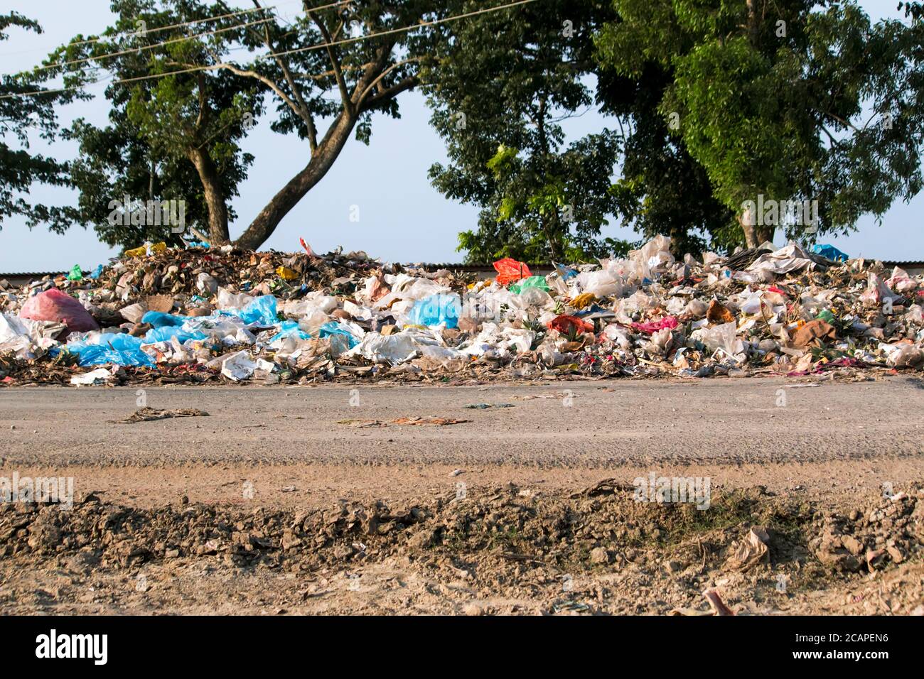 Dump with plastic bags, garbage and waste. Nature contamination and ...