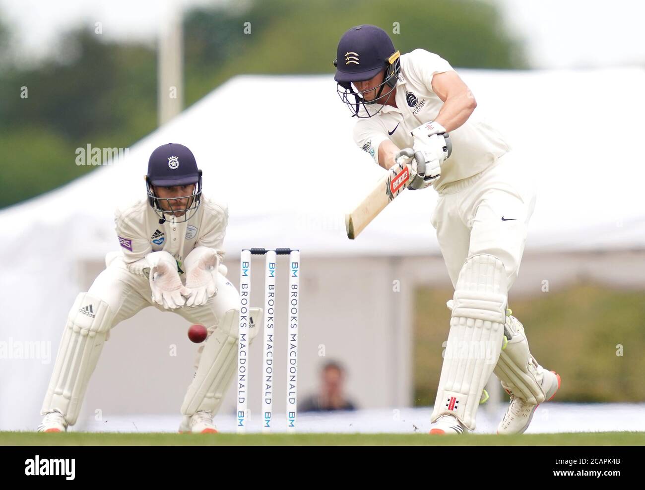 Middlesex's Martin Andersson in action during day one of The Bob Willis Trophy match at Radlett Cricket Club, Radlett. Stock Photo