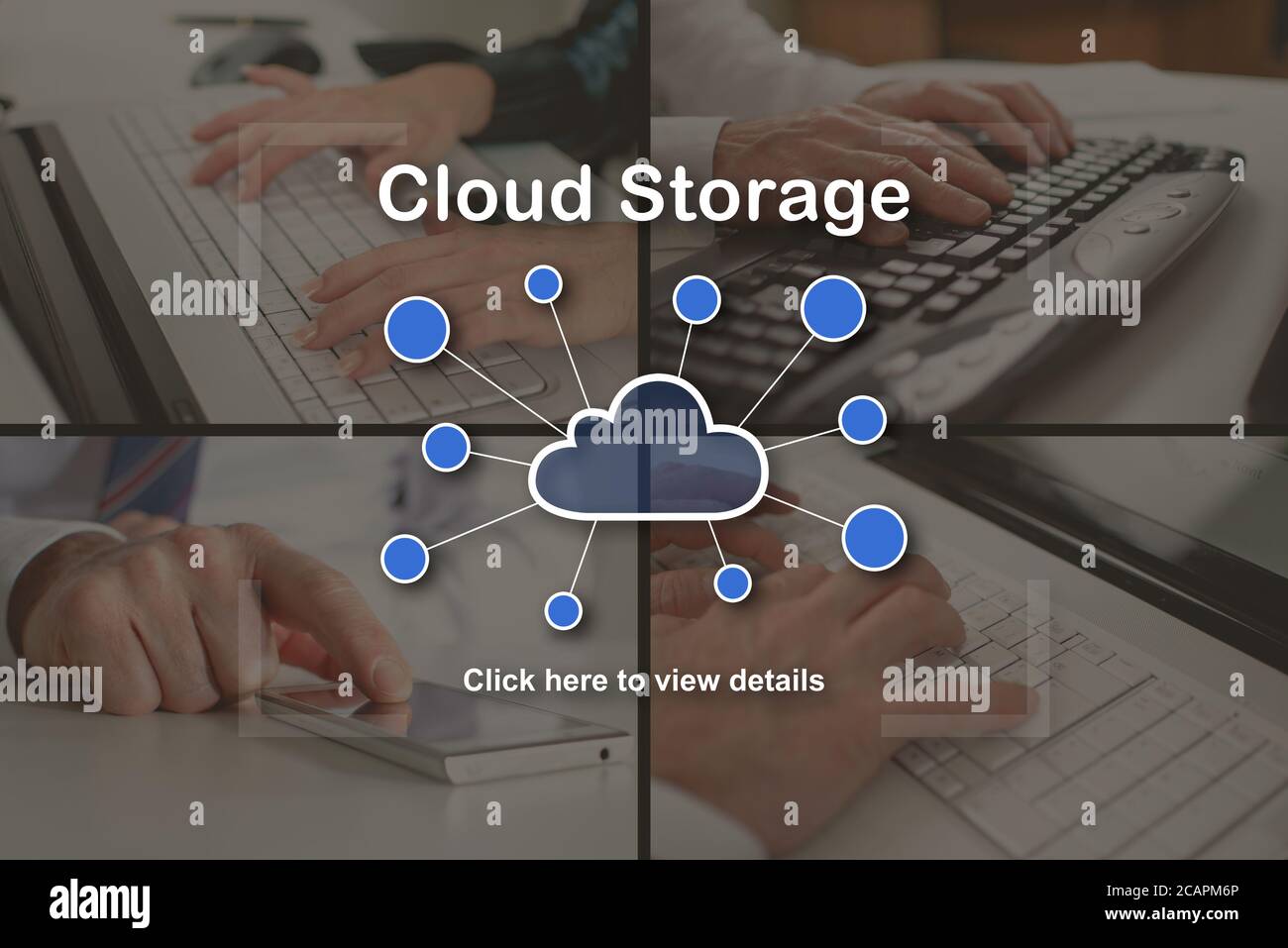 Cloud storage concept illustrated by pictures on background Stock Photo ...