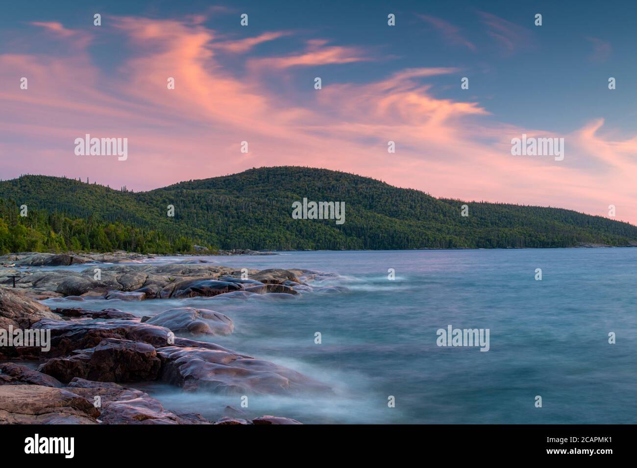 Lake Superior shoreline at sunset, Neys Provincial Park, Ontario