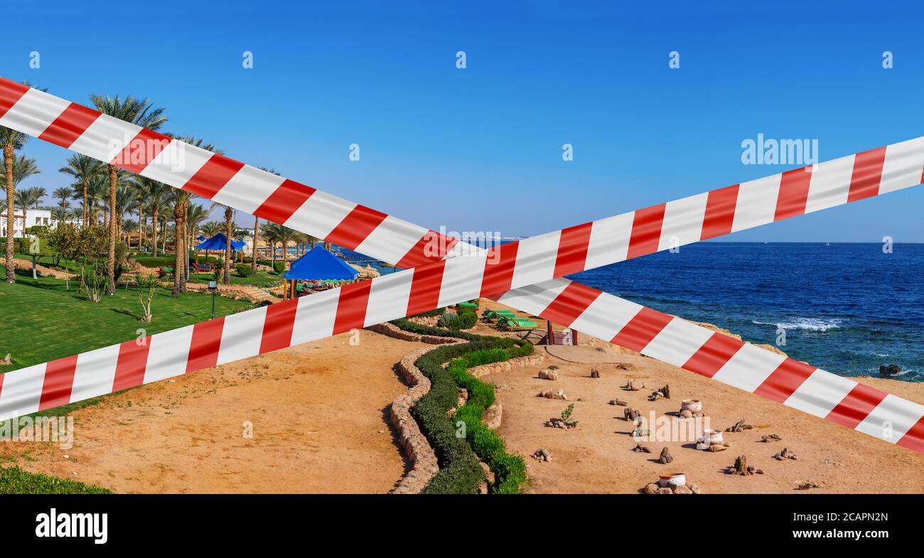 Protective tape on background view of the coastline in Sharm El Sheikh Stock Photo
