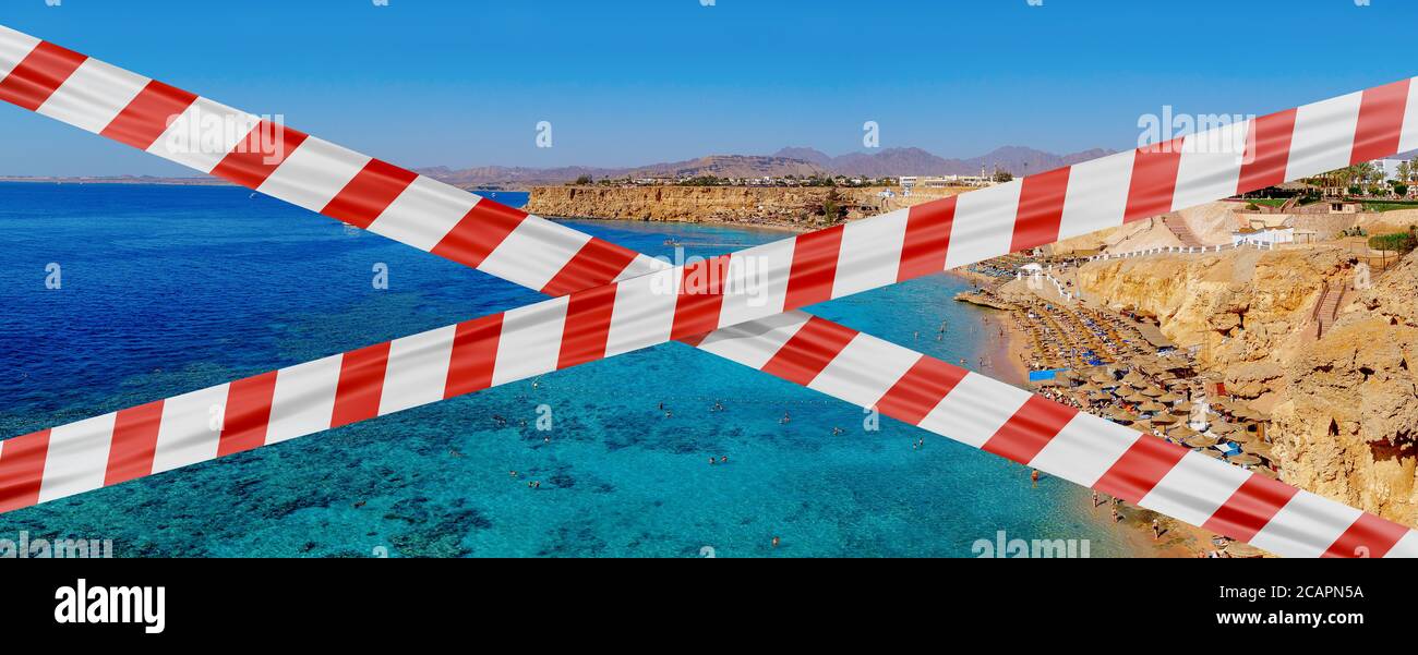 Protective tape on background  view of the coastline in Sharm El Sheikh Stock Photo