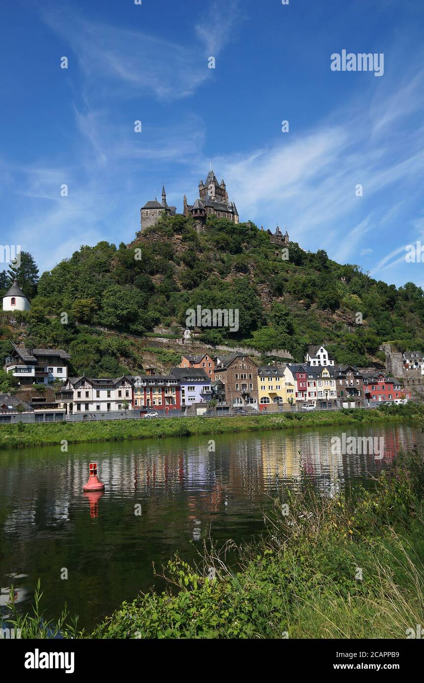 Reichsburg Cochem seen from the opposite side of river Moselle, Germany Stock Photo