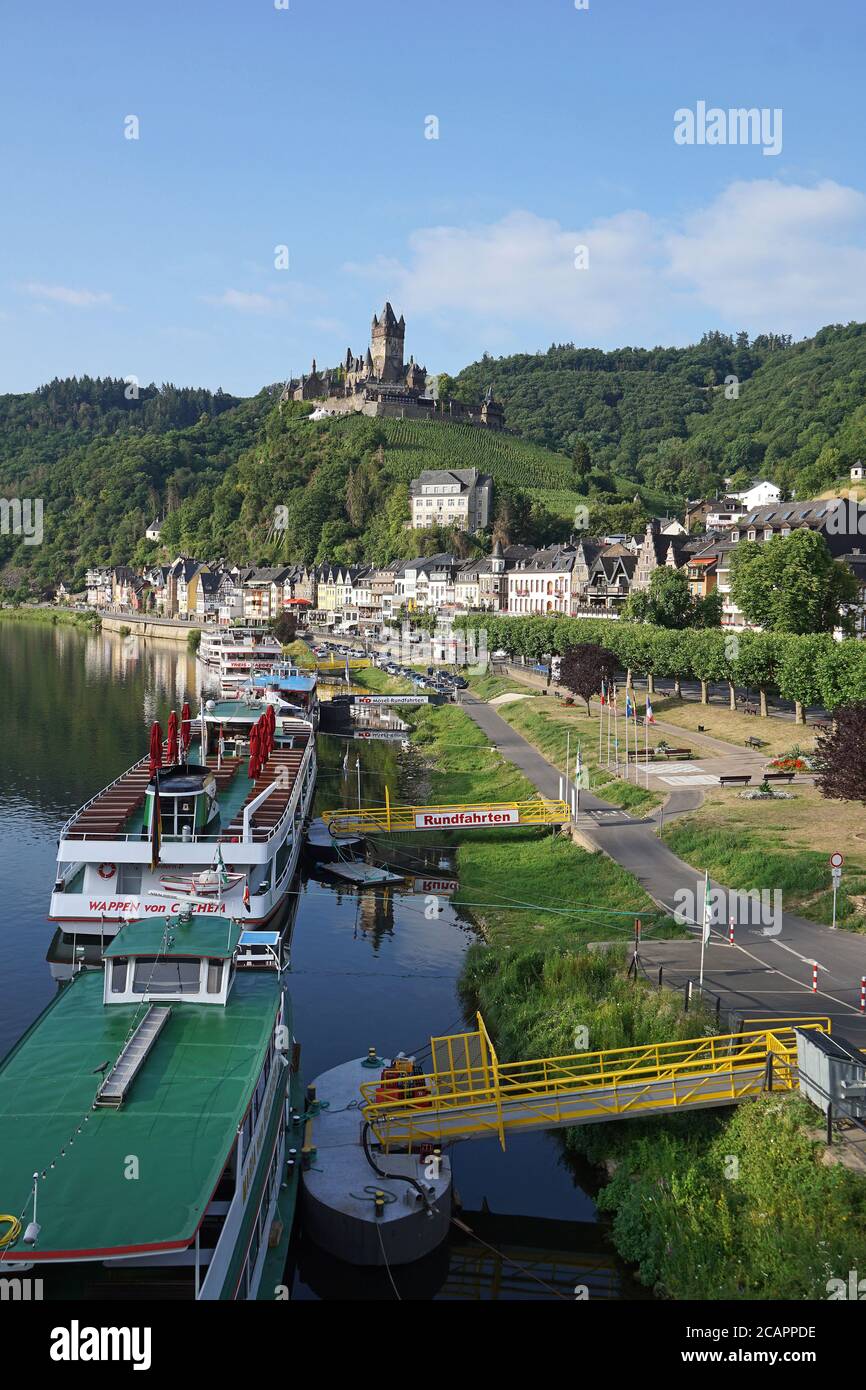 Cochem, Moselpromenade and Reichsburg  Germany Stock Photo