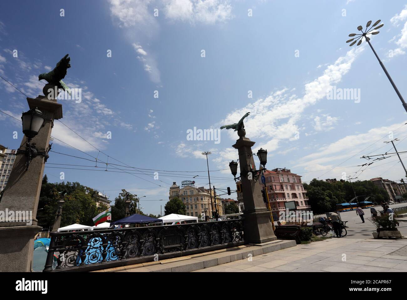 The 31st day of the protest against the government and the chief prosecutor set up barricades on Orlov most (Eagle Bridge) in Sofia, Bulgaria on 08/08 Stock Photo