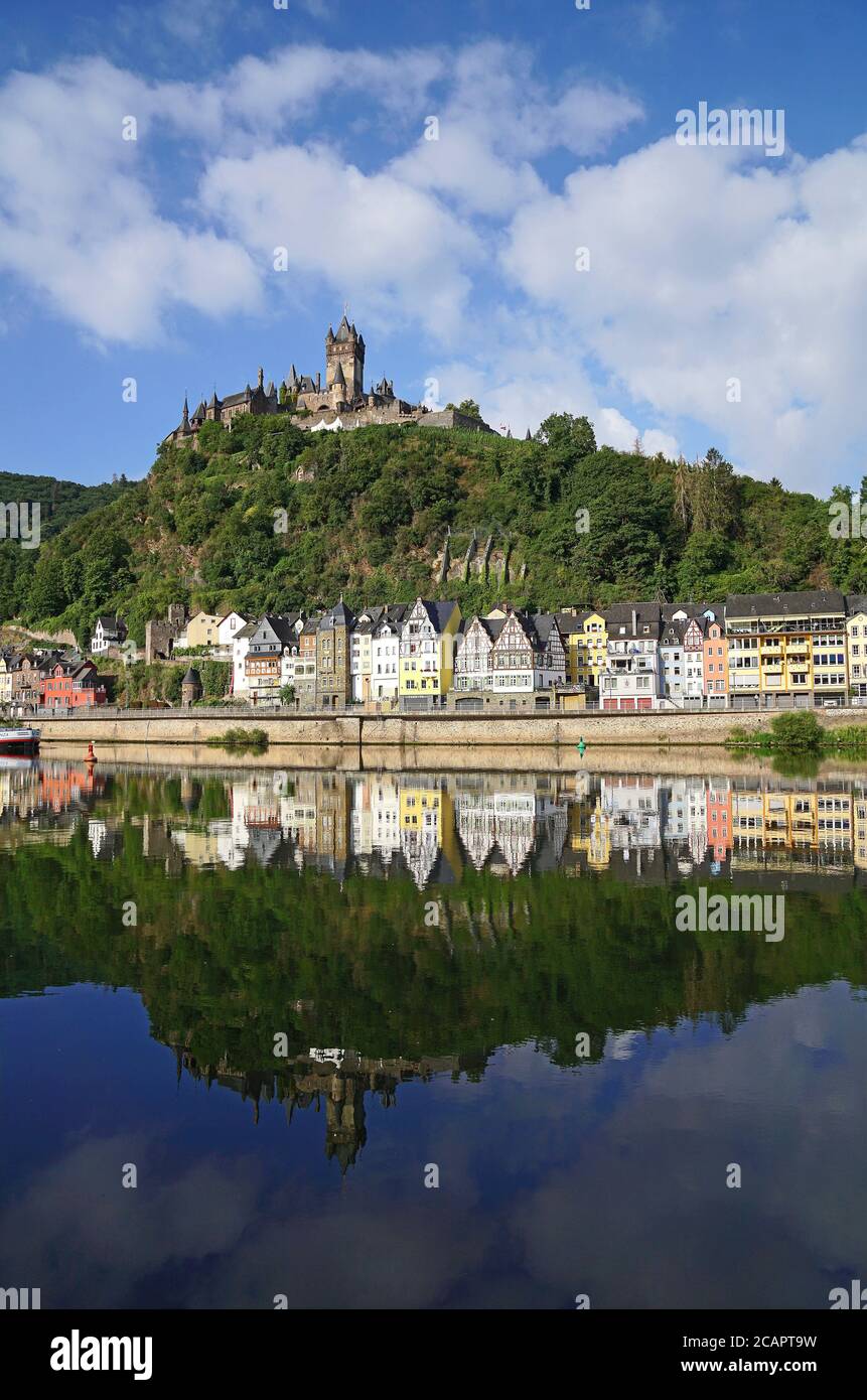 Reichsburg and river Moselle in  Cochem, Germany Stock Photo
