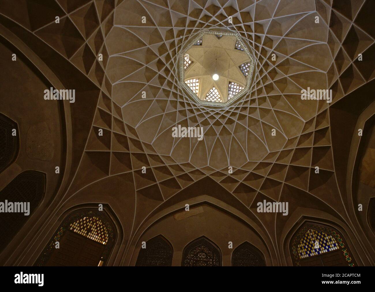 Ceiling inside summer pavilion of landmark Persian garden in Yazd, Iran Stock Photo