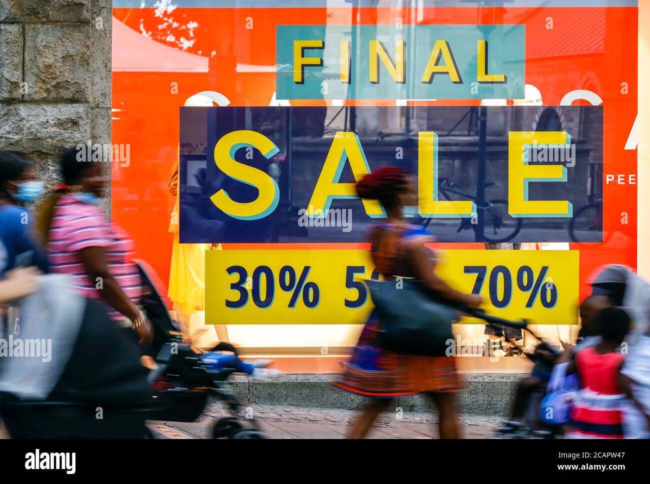 Essen, North Rhine-Westphalia, Germany - discount battle in the Corona crisis, retail sales in times of the Corona pandemic, posters in shop windows, Stock Photo