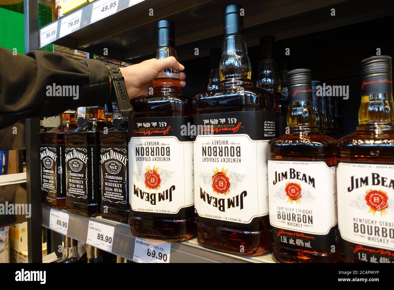 4,5 liter bottle Jim Beam in a supermarket Stock Photo