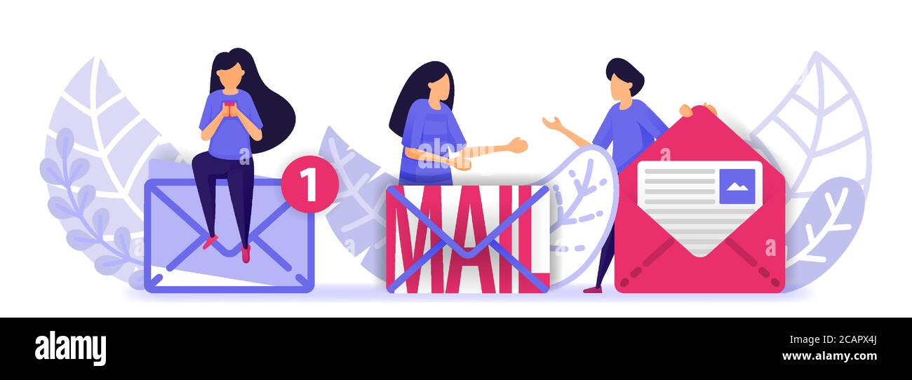 People are sending and receiving e-mail message. Correspondence for communication and making connection and network for business and personal. Vector Stock Vector