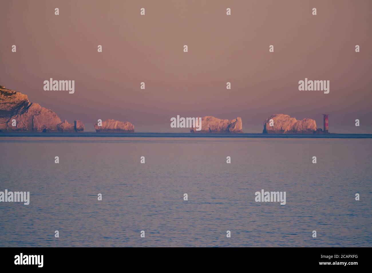 Needles, Isle of Wight, during a humid summer evening Stock Photo