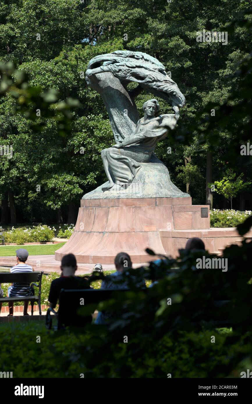 Warsaw Poland statue of Polish composer Frederyk Chopin in the Lazienki