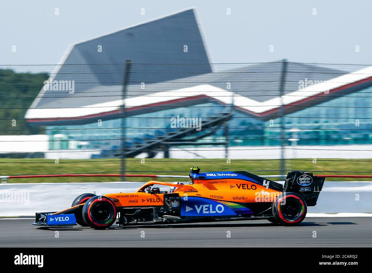Renault's Lando Norris during third practice of the 70th Anniversary Formula One Grand Prix at Silverstone Race circuit, Northampton. Stock Photo