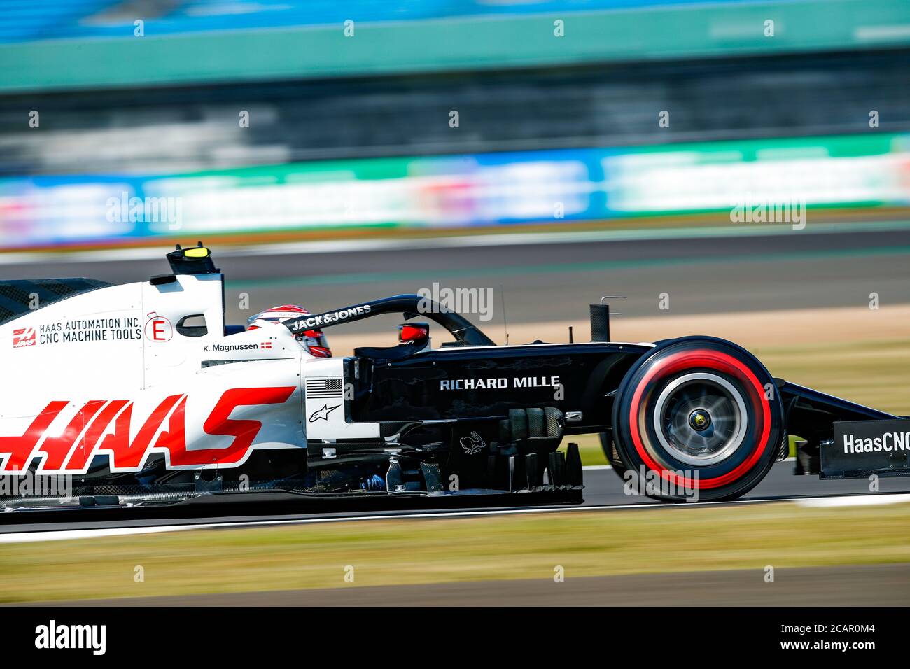 Haas' Kevin Magnussen during third practice of the 70th Anniversary Formula One Grand Prix at Silverstone Race circuit, Northampton. Stock Photo