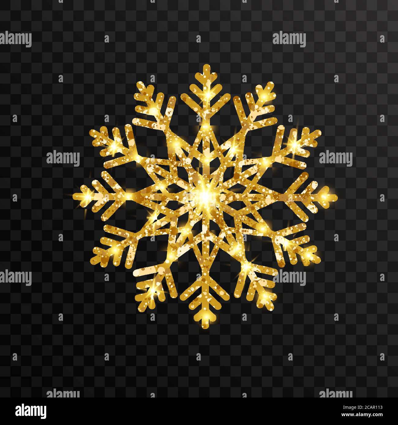 Glitter golden snowflakes on transparent background. Glowing gold ...