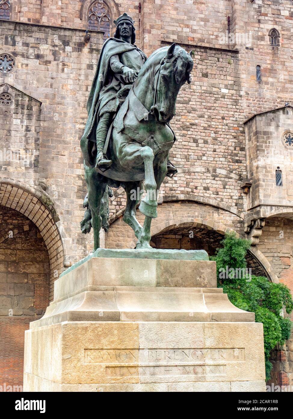 4 March 2020: Barcelona, Spain - Equestrian statue of Ramon Berenguer III, Count of Barcelona, on Via Laietana, Barcelona, by Josep Llimona. Stock Photo