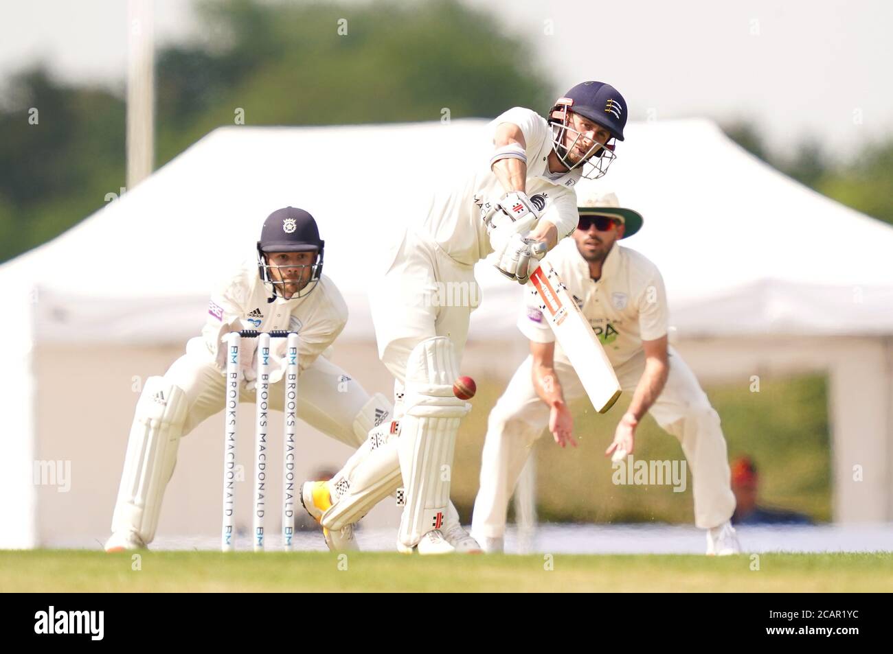 Middlesex's John Simpson (right) in action during day one of The Bob Willis Trophy match at Radlett Cricket Club, Radlett. Stock Photo