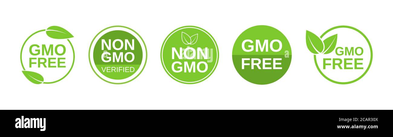 Gmo Free Icons Non Gmo Label Set Healthy Organic Food Concept No Gmo Design Elements For Tags Product Packag Food Symbol Emblems Stickers Vega Stock Vector Image Art Alamy