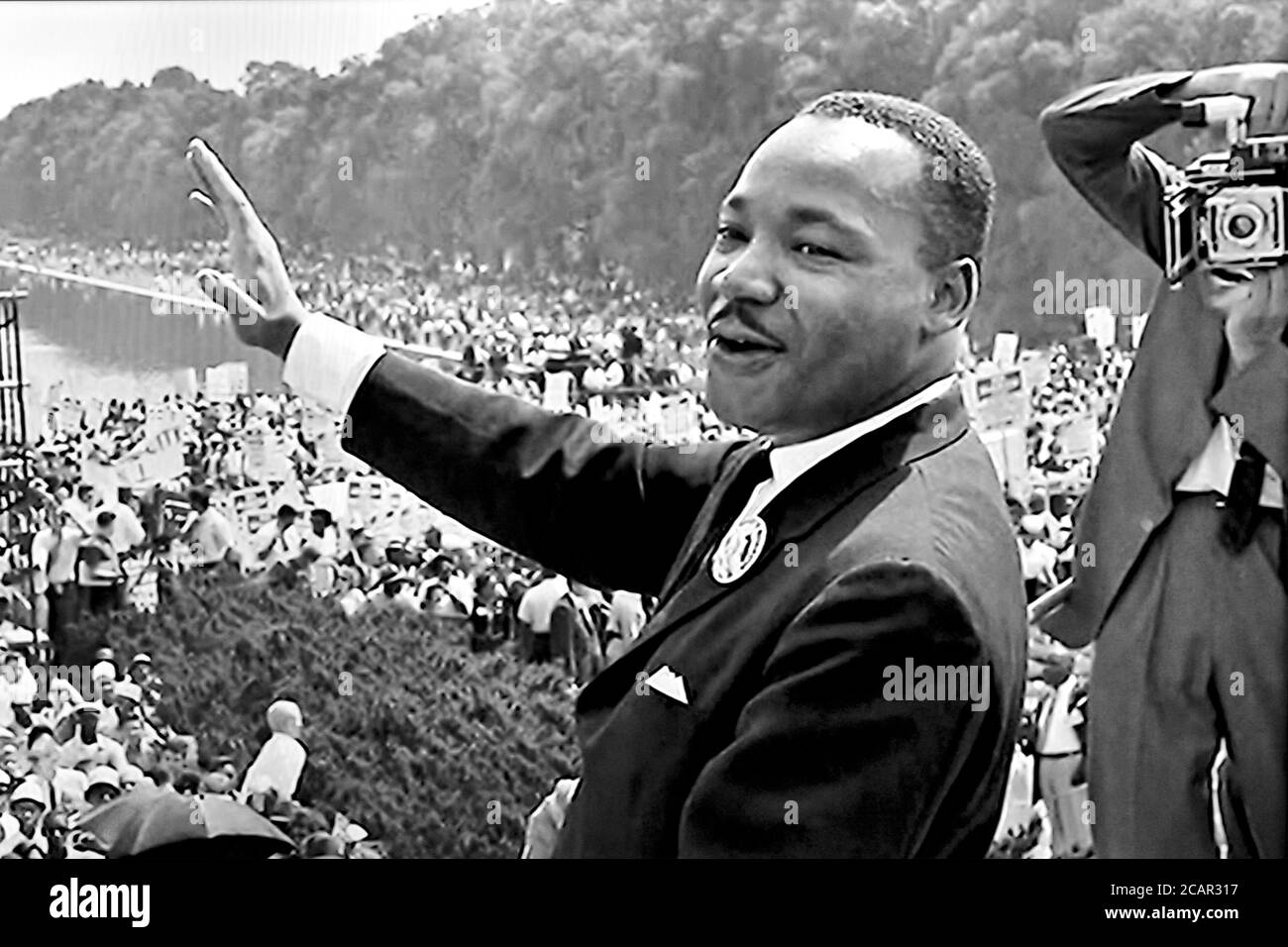 Martin Luther King Jr.speech standing in front of the Lincoln Memorial, during the March on Washington for Jobs and Freedom August 28, 1963 Stock Photo