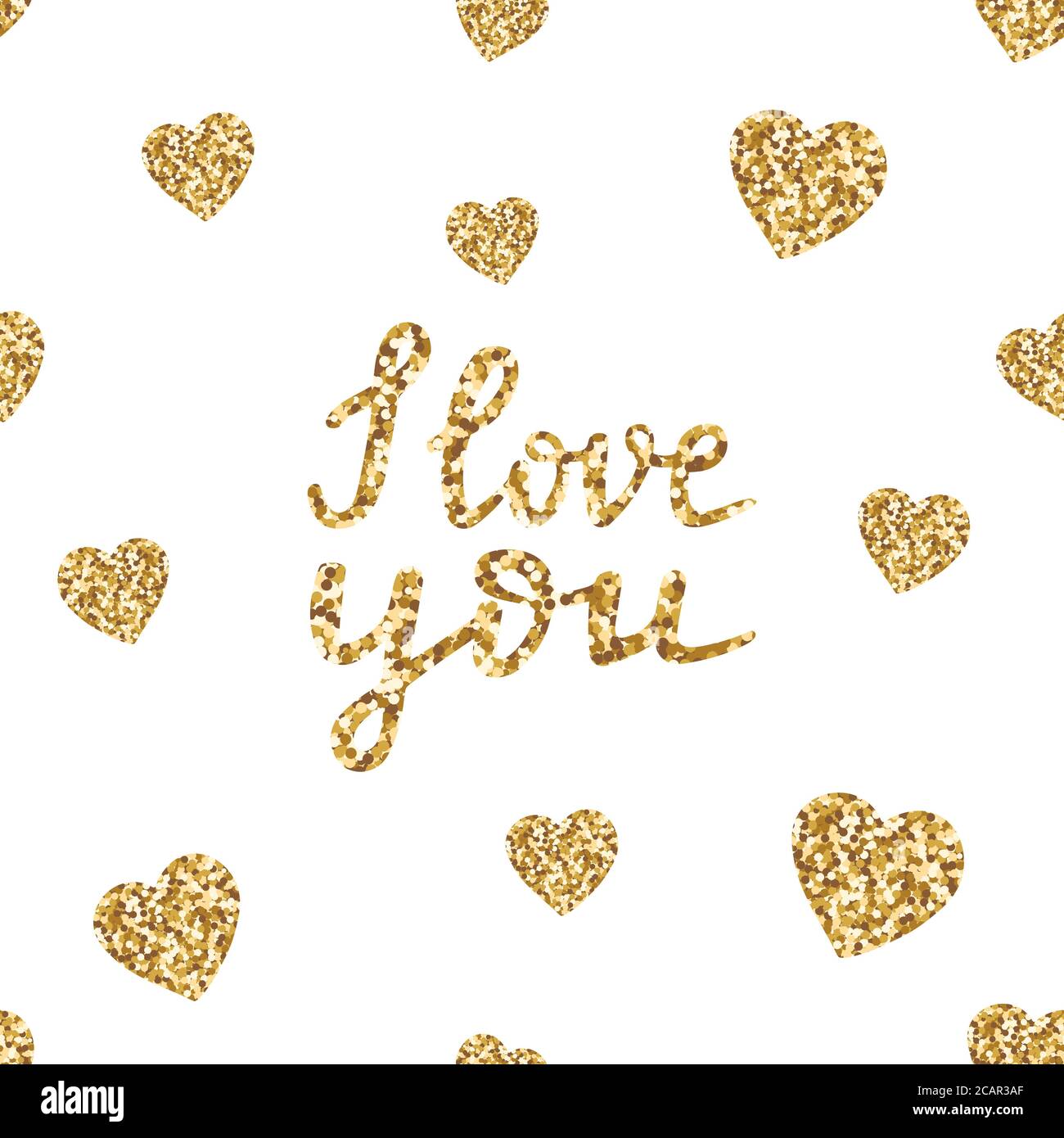 Gold glitter heart seamless pattern. Symbol of love, Valentine day