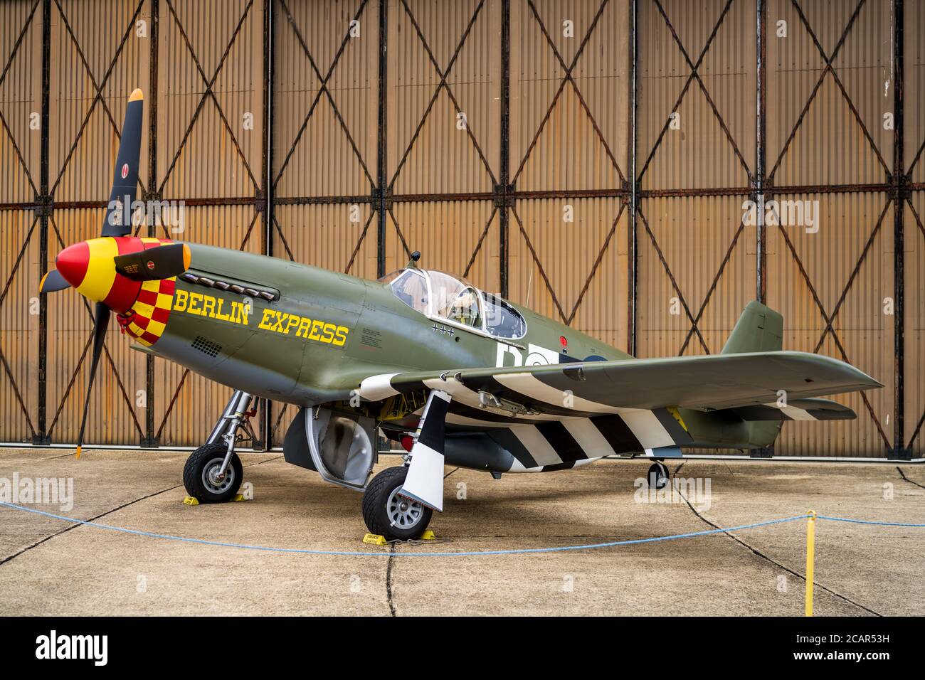P-51B Mustang in “Berlin Express” paint scheme (N-515ZB) at the Imperial War Museum IWM Duxford. Part of the Fighter Collection. Built 1943. Stock Photo