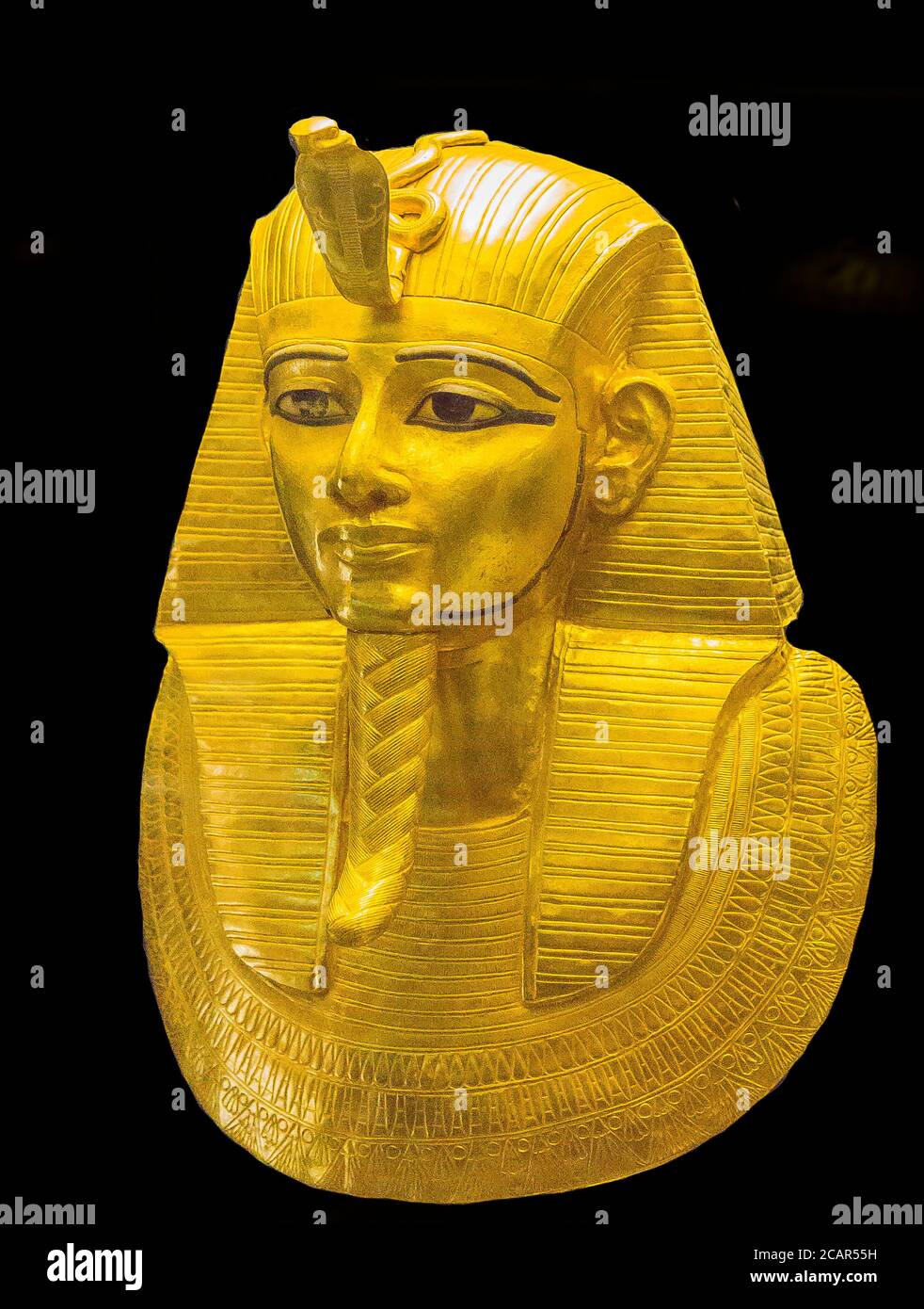Cairo, Egyptian Museum, royal necropolis of Tanis, burial of the king Psusennes I : Gold mask covering the upper part of the mummy. Stock Photo
