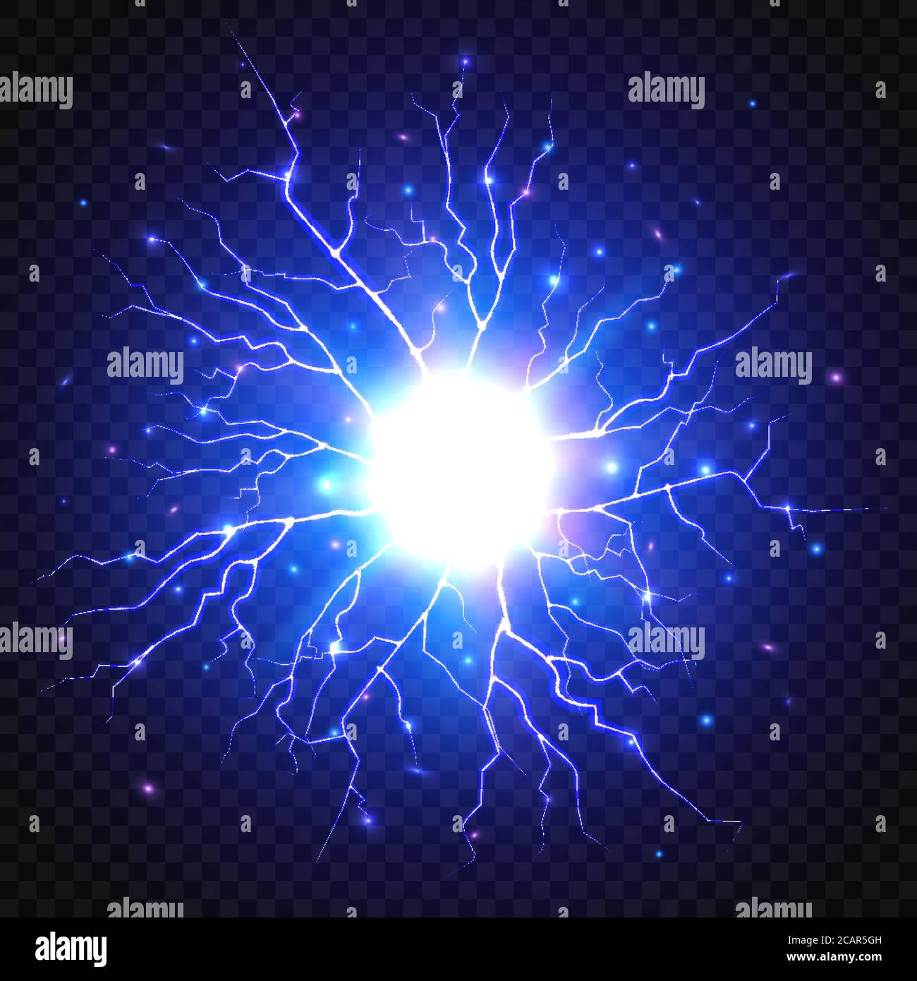 Lightning flash on transparent background. Thunder storm. Vector