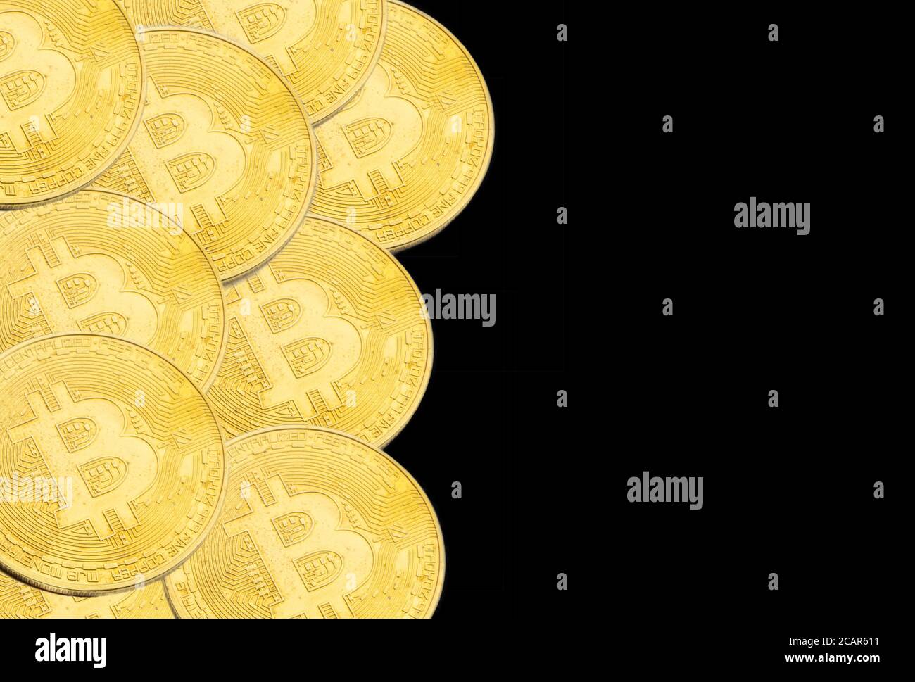 BITCOIN Cryptocurrency on black background. Cryptocurrency concept Stock Photo