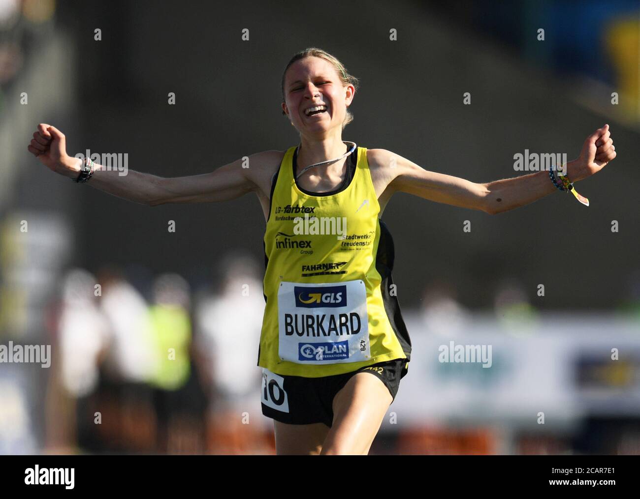 Athletics German Athletics Championships Eintracht Stadion Braunschweig Germany August 8 Germany S Elena Burkard Celebrates Winning The Women S 3000m Steeplechase As Athletics Resumes Behind Closed Doors Following The Outbreak Of