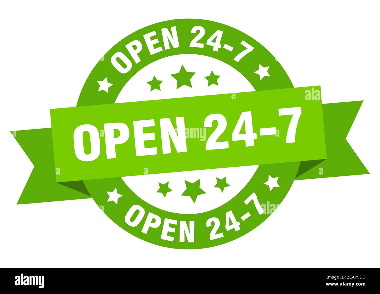 open 24 7 round ribbon isolated label. open 24 7 sign Stock Vector