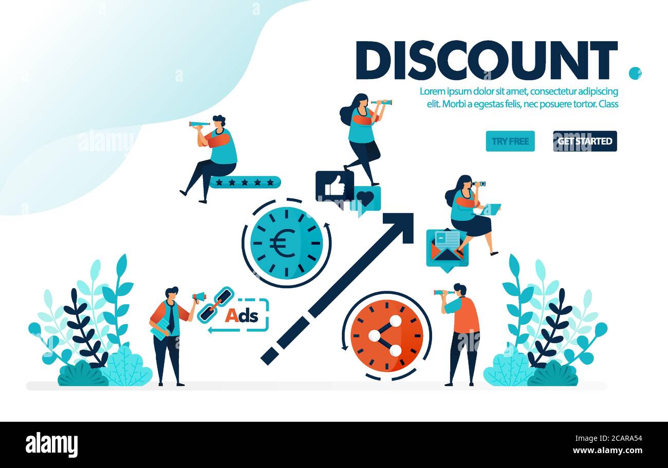 Vector illustration discount system. People share to get discount