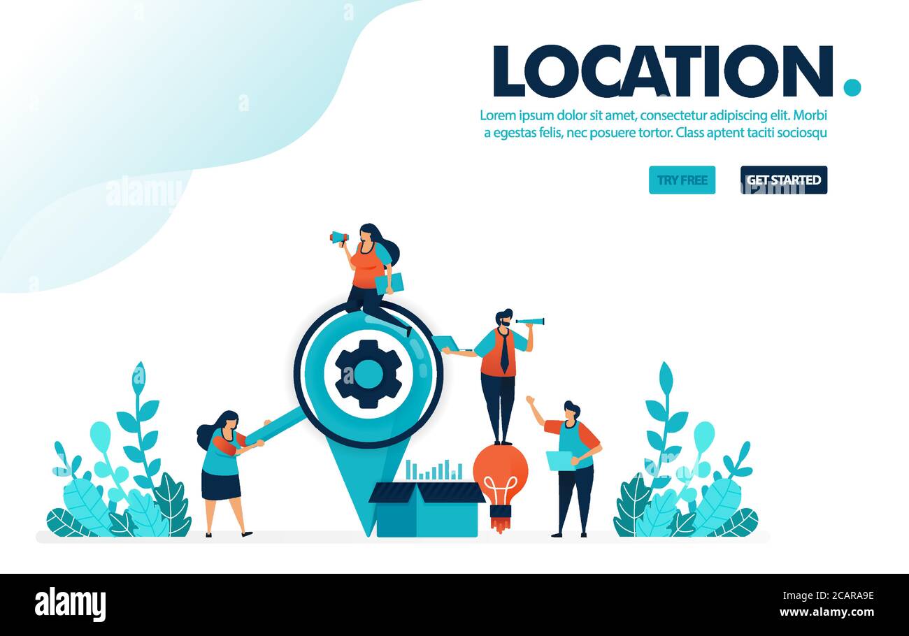 Vector illustration looking for location. People looking for locations