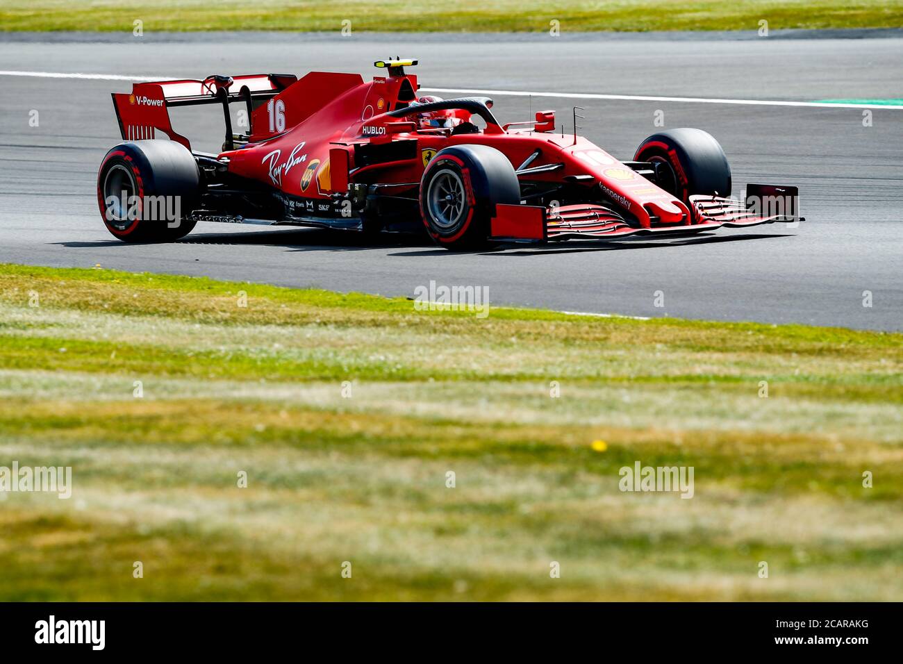 Scuderia Ferrari's Charles LeClerc during qualifying of the 70th Anniversary Formula One Grand Prix at Silverstone Race circuit, Northampton. Stock Photo