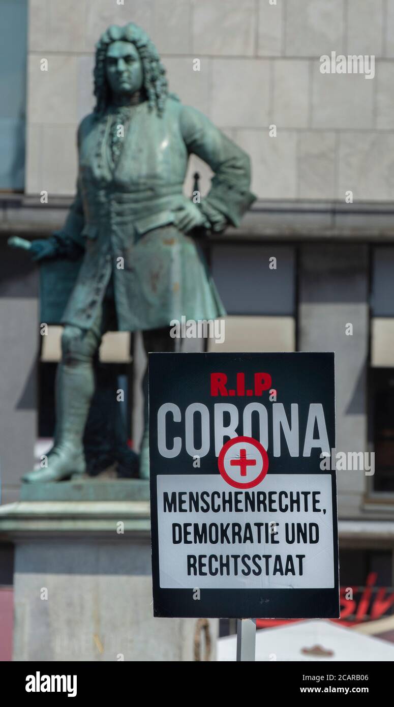 Corona denial demonstration in Halle (Saale), Saxony Anhalt, Germany Stock Photo