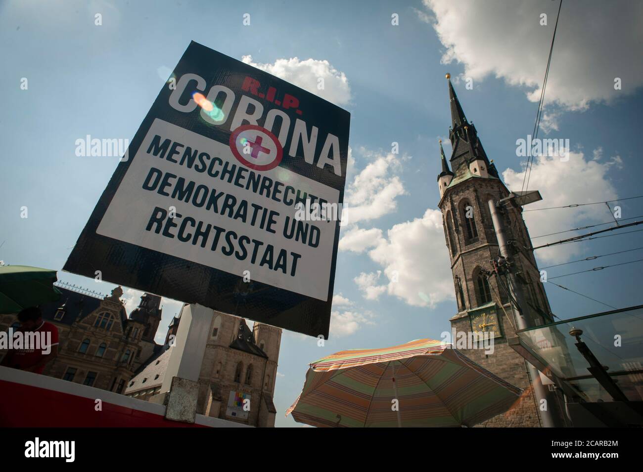 Corona denial demonstration in Halle (Saale), Saxony Anhalt, Germany Stock Photo
